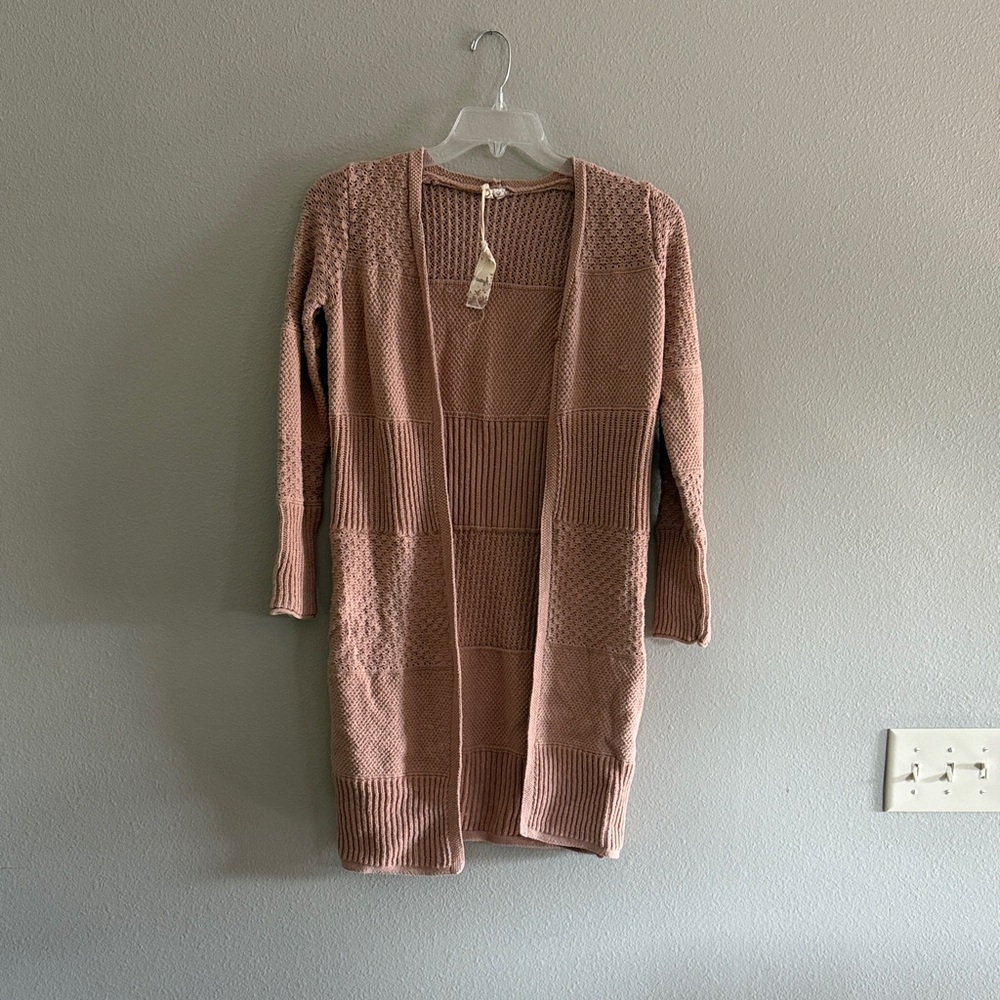 Hem & Thread Textured Knit Cardigan - Mauve